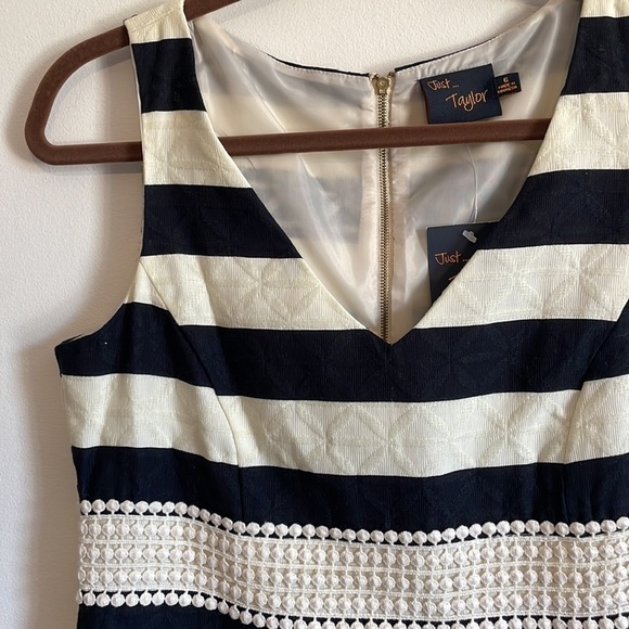 NWT Striped Dress Just Taylor 6 Black White Sleeveless Lace Summer Nautical - Picture 4 of 14